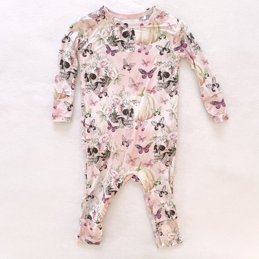 Posh Peanut Francesca Print Baby Onesie Pajamas, Halloween, Pink, Flower 6-9M